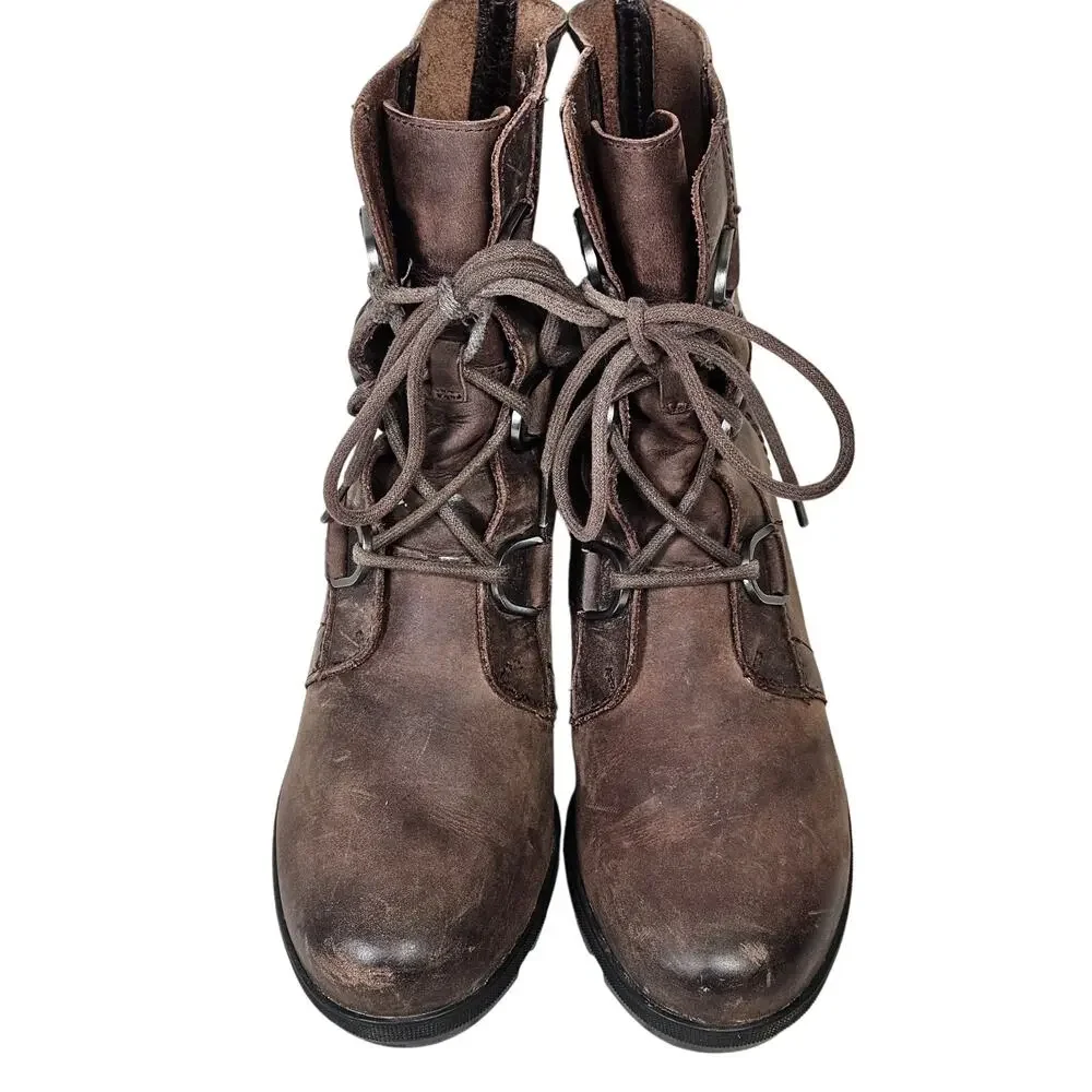 Sorel Joan of Arctic Wedge II Ankle Boots Womens Size 8.5 Brown Nubuck Leather
